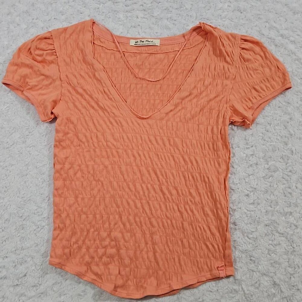 Free People Womens Size Small We The Free Burnt Coral Sugar Cube Baby Doll Tee